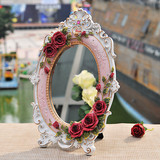 欧式复古时尚玫瑰化妆镜外贸韩国田园家居树脂壁挂镜台式大镜子