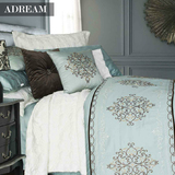 adream新品欧式美式床上四件套复古绣花床品套件贡缎床上用品