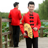 2016新款红色新郎男士秀禾服中式结婚礼服中山装改良唐装古装夏季