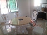 欧式实木大理石餐桌椅组合白色带转盘圆餐桌可订做电磁炉火锅圆桌