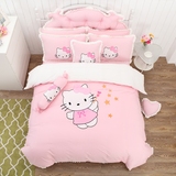 韩式纯棉凯蒂猫KT四件套床上用品床裙式公主儿童卡通hello kitty