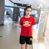 夏季韩版大码女装宽松大嘴猴短袖T恤短裤两件套休闲运动服套装女