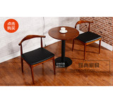 北欧简约牛角椅时尚咖啡厅休闲椅实木餐桌椅水曲柳/橡木皮垫餐椅