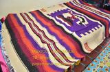 墨西哥第十批現貨手工紡織木棉印第安圖騰彩虹毯野餐墊沙發墊