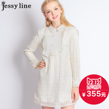 jessy line2015冬装新款 杰茜莱荷叶边拼接镂空蕾丝纯棉连衣裙子