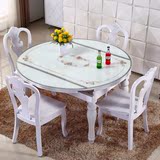 钢化玻璃圆桌现代简约多功能烤漆餐桌椅组合亮光白色实木桌子包邮