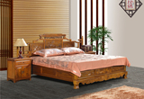 楠木中式仿古雕花实木床1.8 1.5米双人床带两床头柜 鸳鸯荷花床