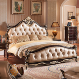 奥特 欧式床双人床美式真皮床奢华公主床描金实木雕花婚床1.8米
