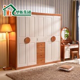 欧式实木衣柜地中海橡木储物柜白色壁橱板式组合五门卧室储物衣柜