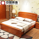 现代中式橡木床1.8米双人高箱床卧式储物家具1.5m新款实木床直销