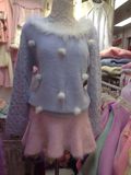 冬装甜美貂绒毛球钉珠毛毛领麻花袖针织衫兔毛毛衣加厚打底衫女士