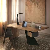 美式实木台式电脑桌创意个性办公桌书桌简约原木老板桌大班台