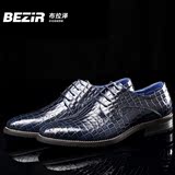 BEZIR固特异系带男鞋商务皮鞋男尖头鳄鱼纹高档皮鞋定制鞋手工鞋