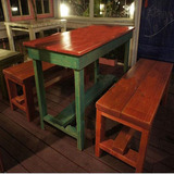 田园彩色做旧餐桌椅 长凳 长方桌 咖啡饭店家用庭院全实木桌子