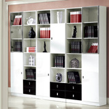 烤漆书柜书架简约现代书柜带门玻璃门书橱黑白色简易书柜自由组合