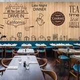 定做复古木纹大型壁画 烘培面包店奶茶蛋糕店壁纸 咖啡店餐厅墙纸