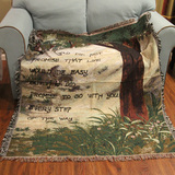 精品美式乡村森林大树双人沙发巾棉线毯壁挂毯沙发罩盖布可作桌布