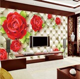 3D红玫瑰软包皮革大型壁画客厅电视背景墙纸卧室新婚房无缝墙布