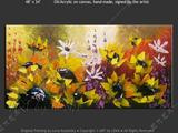 简欧壁画饭厅手工抽象油画客厅装饰画餐厅挂画现代花卉向日葵单幅