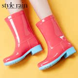 时代林春季新款韩版优雅女式水鞋 中筒果冻马丁雨靴 系带雨鞋 女