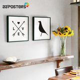 23'POSTeRS动物鸟与数字黑白北欧风格壁画餐厅装饰画现代简约客厅