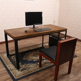 现代钢木台式电脑桌简易实木办公桌复古做旧环保书桌带主机托