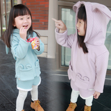 秋冬季新品女童韩版两件套 兔耳朵女童套装 女孩连帽上衣短裤套装