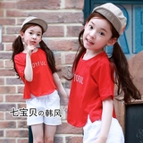 2016新款夏款韩版女童夏装T恤儿童装短袖印字红色t女孩休闲上衣潮
