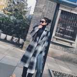 SHAN家 2015秋冬女装黑白格子夹棉长款毛呢外套宽松显瘦妮子大衣