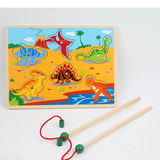 木制磁性恐龙钓鱼玩具 拼图益智宝宝动手游戏1-3岁 儿童抓手板