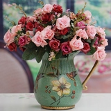 高品质欧式仿真花套装客厅 婚庆复古陶瓷花瓶装饰花假花摆件