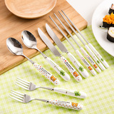 环保陶瓷柄刀叉筷勺 时尚可爱不锈钢餐具套装 叉子西餐刀 50g