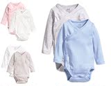 HM H&M童装专柜正品代购 新生婴儿宝宝包屁长袖三角爬服 2条入