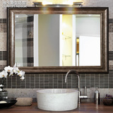 现代简约木色仿古浴室镜美式卫生间镜子卫浴厕所镜壁挂镜复古挂镜