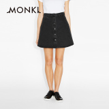 MONKI 2016早秋新品 收腰排扣A字迷你牛仔短裙半身裙0356270