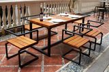 个性复古酒吧自助餐厅实木长方型桌椅组合创意铁艺工业水管椅