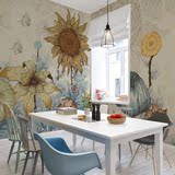 无缝个性卧室客厅影视墙壁纸定制背景墙壁画手绘油画花卉装饰设计