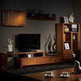 全实木家具纯原木简约现代中式客厅宜家伸缩电视柜地柜组合套装