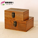 创意复古实木带锁收纳盒木质桌面长方形储物箱zakka杂物盒子锁盒