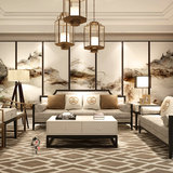 新中式沙发组合实木禅意沙发酒店客厅古典布艺样板房简约家具现货