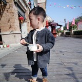 2015新款童装 韩版中小童纯色毛衣开衫时尚小童男宝宝圆领童外套