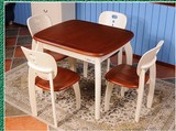 北京名驼可伸缩饭桌简约时尚地中海风格田园风实木餐桌一桌四椅