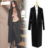 2015冬季新款韩版黑色妮子超长款呢子大衣羊绒加厚驼色毛呢外套女