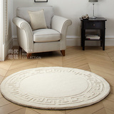 纯羊毛手织圆形地毯卧室床边客厅茶几优雅白色经典希腊锁链纹图案