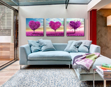 心形玫瑰花客厅装饰画现代无框画卧室婚房三联画壁画挂画版画包邮