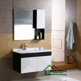 新款浴室柜组合 90cm黑白实木橡木豪华挂墙式浴室柜卫生间洗漱台