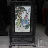 景德镇瓷板画名家手绘仿古粉彩人物福寿德隆小屏风珠山八友王琦