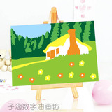 10个包邮数码彩绘迷你数字油画手绘diy编码彩绘人间仙境森林小屋