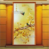 银杏喜鹊 艺术玻璃客厅卧室背景墙 隔断屏风玄关A13030金色秋语