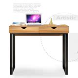 铁艺书桌带抽屉 复古台式书桌现代简约写字台电脑桌家用办公木桌